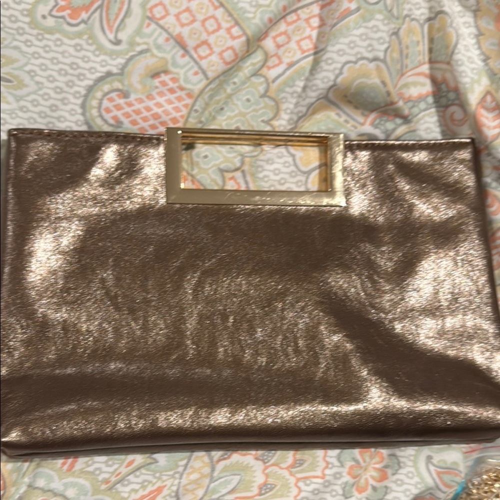 Gold Textured Clutch with Metal Frame Closure